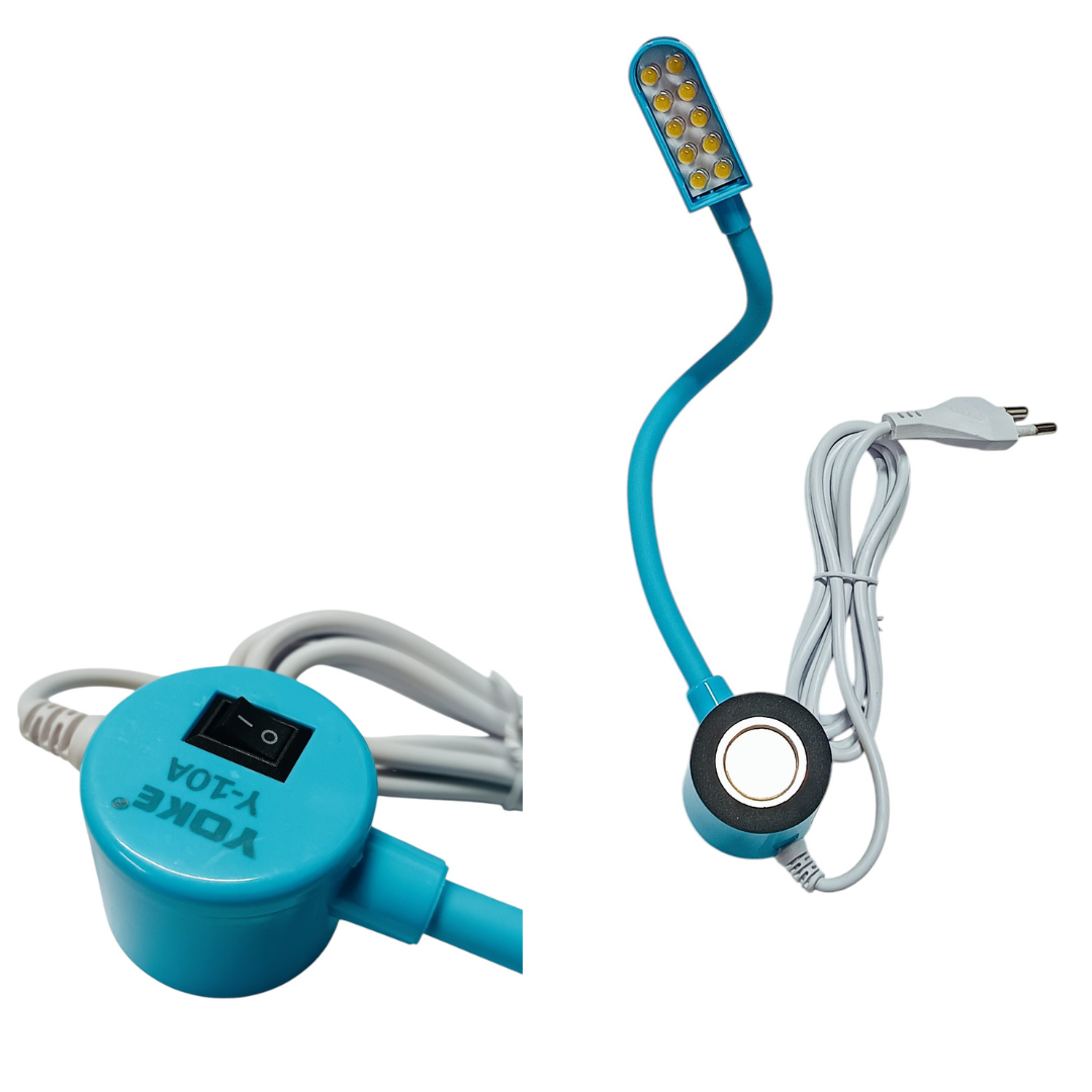 YOKE Y-10A magnetic LED sewing machine light with flexible arm, power switch, and plug for workspace lighting